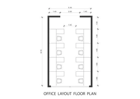 Office layout floor plan with desks and chairs, architectural drawing Stock Illustration