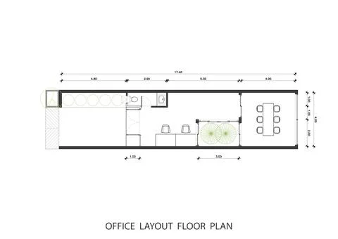 Office layout floor plan with desks and chairs, architectural drawing Stock Illustration