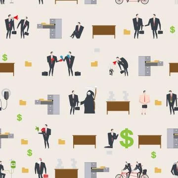 Office life pattern. Corporate background. Managers in workplace. Business .. Stock Illustration