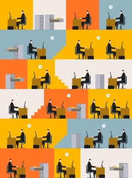 Office life pattern. Corporate background. Managers in workplace. Business .. Stock Illustration