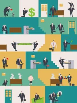 Office life pattern. Corporate background. Managers in workplace. Business .. Stock Illustration