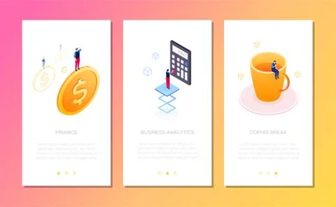 Office life - set of isometric vector vertical web banners Illustrazione stock