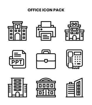 Office Line Bundle Icons Pack Stock Illustration