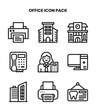 Office Line Bundle Icons Pack Stock Illustration