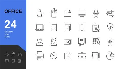 Office Line Editable Icons set. Stock Illustration