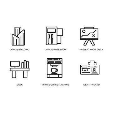 Office Line Icon Set Vector Template. Simple Black Line Icons Stock Illustration