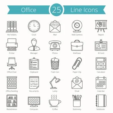 Office Line Icons Illustrazione stock