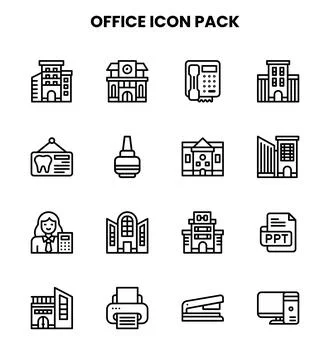 Office Line Set Icons Pack Stock Illustration