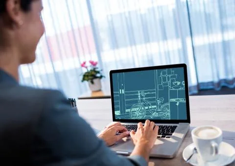 Office lines (two-tone: dark and light blue) on a laptop. Foto stock