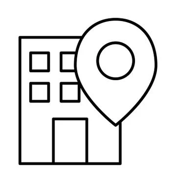 Office location pin thin line icon. Building on map vector illustration isolated Ilustración de archivo