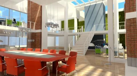 Office in a loft Stock Illustration