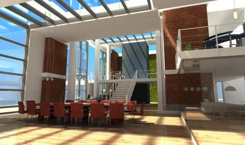 Office in a loft Stock Illustration