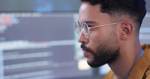 Office, man and thinking in computer with coding as data analyst for programming Stock Footage 271054168