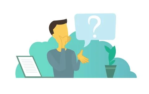 Office man with big question. Problem and solution search think 스톡 일러스트