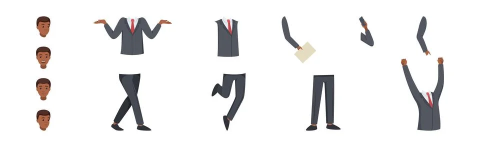 Office Man Character Constructor with Separated Body Part Vector Set Stock Illustration