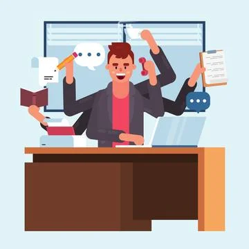 Office man multitasking concept 库存插图