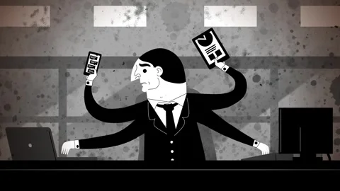 Office man multitasking with multiple arms Stock Footage 342377108