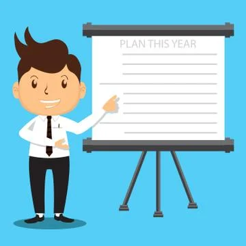 Office Man Presenting Plan Projector Stock Illustration