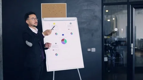 Office man presenting to team taking notes in boardroom. 스톡 동영상 83608686