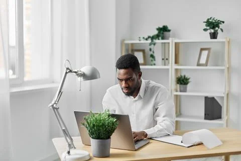 Office man programmer freelancer student education african computer job laptop Stock Photos