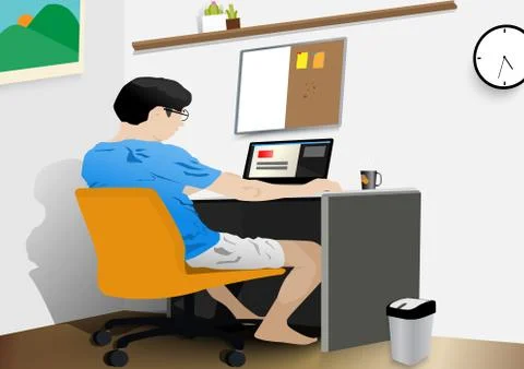 An office man is remote working during quarantine. Stock Illustration
