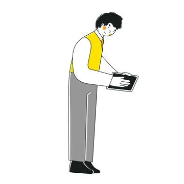 Office man in a suit with a folder in his hand. Procrastinates at work Illustrazione stock