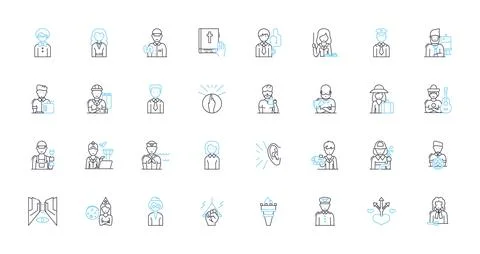 Office manager linear icons set. Organization, Leadership, Multitasking 스톡 일러스트