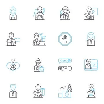 Office manager linear icons set. Organization, Leadership, Multitasking Stockillustratie