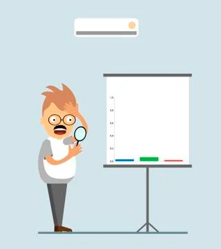 Office. A manager looks at a chart with declining growth. Financial downturn. Stock Illustration
