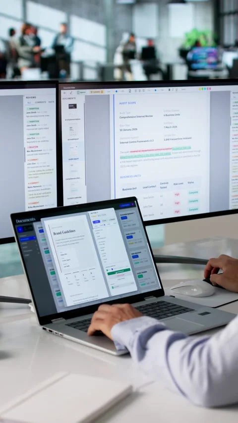 Office Manager Organizing Files On Computer Video stock 334929045
