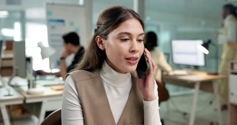 Office manager, phone call and woman with smile, talking or communication with Video stock 342333366