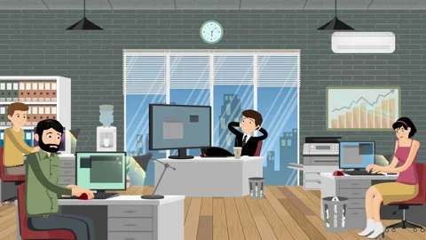 Office Manager Relaxed While His Employees Work Cartoon 動画素材 136029702