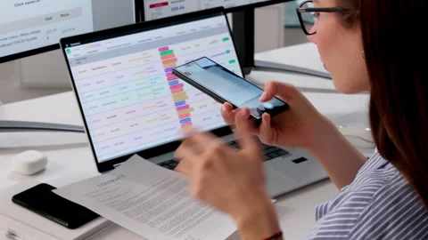 Office Manager Scanning Document With Smartphone Stock Footage 333843915