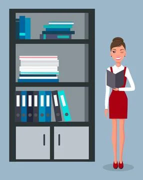Office manager, student flat vector illustration. Young girl organizing folders Stockillustratie