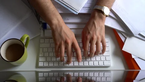 Office manager typing quickly on white keyboard in office. Business expert Stock-Footage 115054732