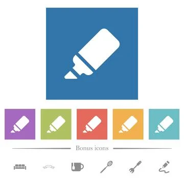 Office marker solid flat white icons in square backgrounds 库存插图