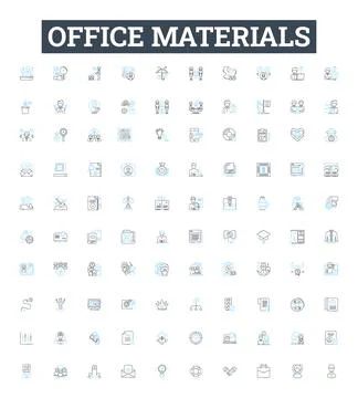 Office materials vector line icons set. Stationery, Furniture, Supplies, Printer Stockillustratie
