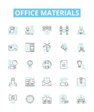 Office materials vector line icons set. Stationery, Furniture, Supplies, Printer Stock Illustration