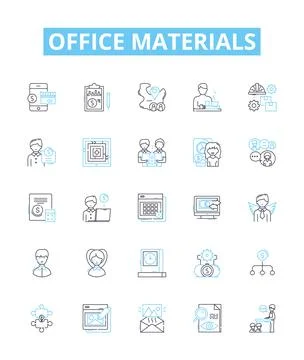 Office materials vector line icons set. Stationery, Furniture, Supplies, Printer Stock Illustration