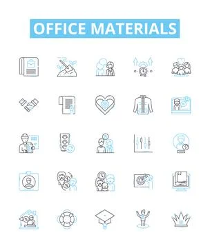 Office materials vector line icons set. Stationery, Furniture, Supplies, Printer Stock Illustration