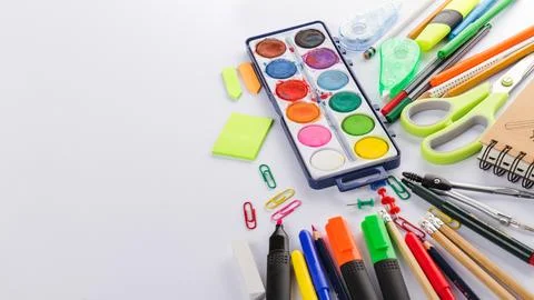 Office materials white surface Stock Photos