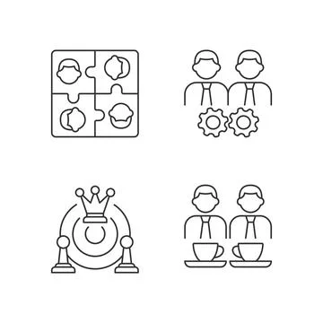 Office members interaction linear icons set Stock Illustration