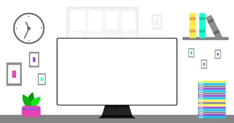 Office, modern computer and blank screen. 4K resolution animation. Close up view Stock Footage 208881673