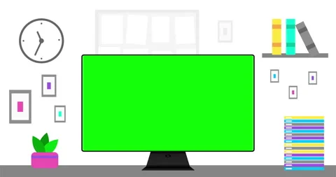Office, modern computer and chromakey screen. 4K resolution animation. Close up Stock Footage 205006488