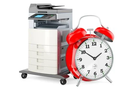 Office multifunction printer MFP with alarm clock, 3D rendering Stock Illustration