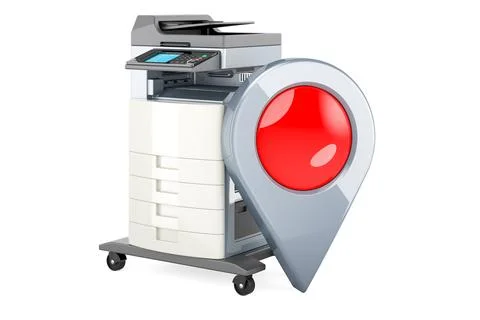 Office multifunction printer MFP with map pointer, 3D rendering Stock Illustration