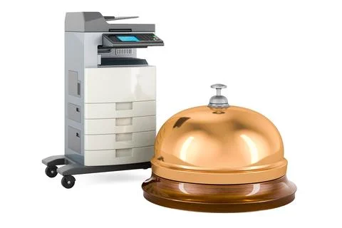 Office multifunction printer MFP with reception bell. 3D rendering Stock Illustration