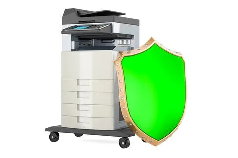 Office multifunction printer MFP with shield. 3D rendering Stock Illustration