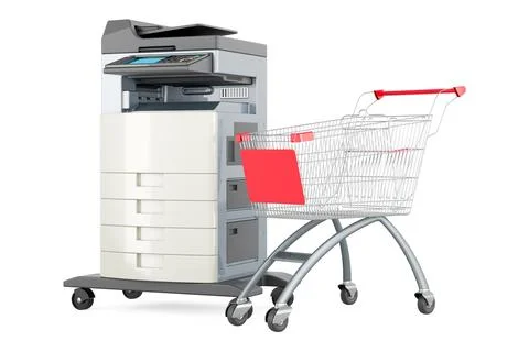 Office multifunction printer MFP with shopping cart. 3D rendering Stock Illustration