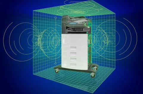 Office multifunction printer MFP, visualization 3d cad model, blueprint. 3D r Stock Illustration